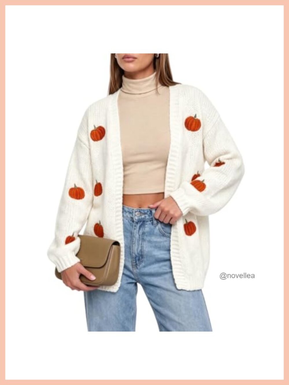Halloween Pumpkin Embroidered Open Front Knit Cardigan Acrylic Womens Fall